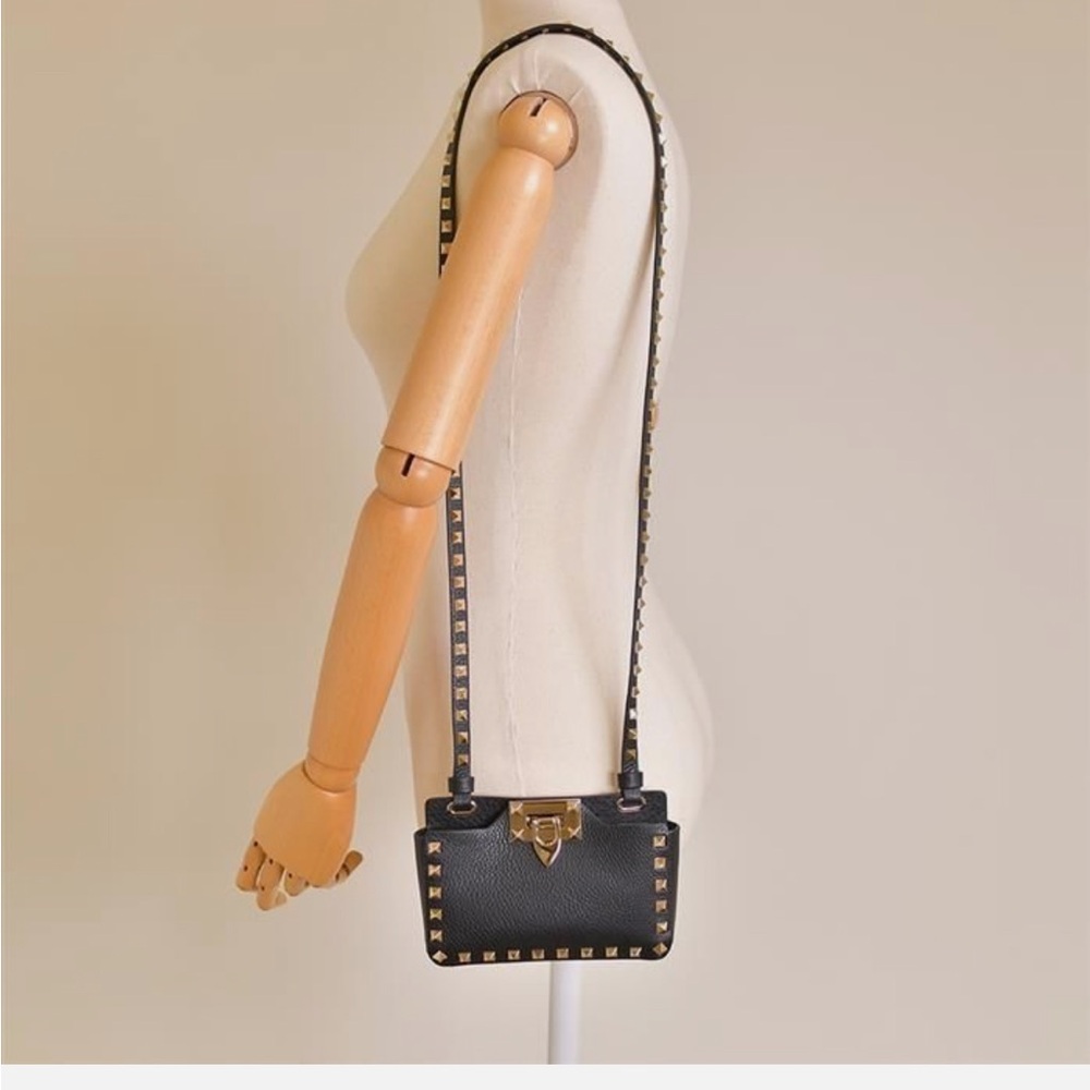Valentino Garavani Black Leather Rockstud Crossbody Bag with Gold Hardware
